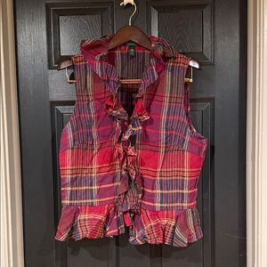 Lauren Ralph Lauren - Plaid Ruffle Sleeveless Top XL